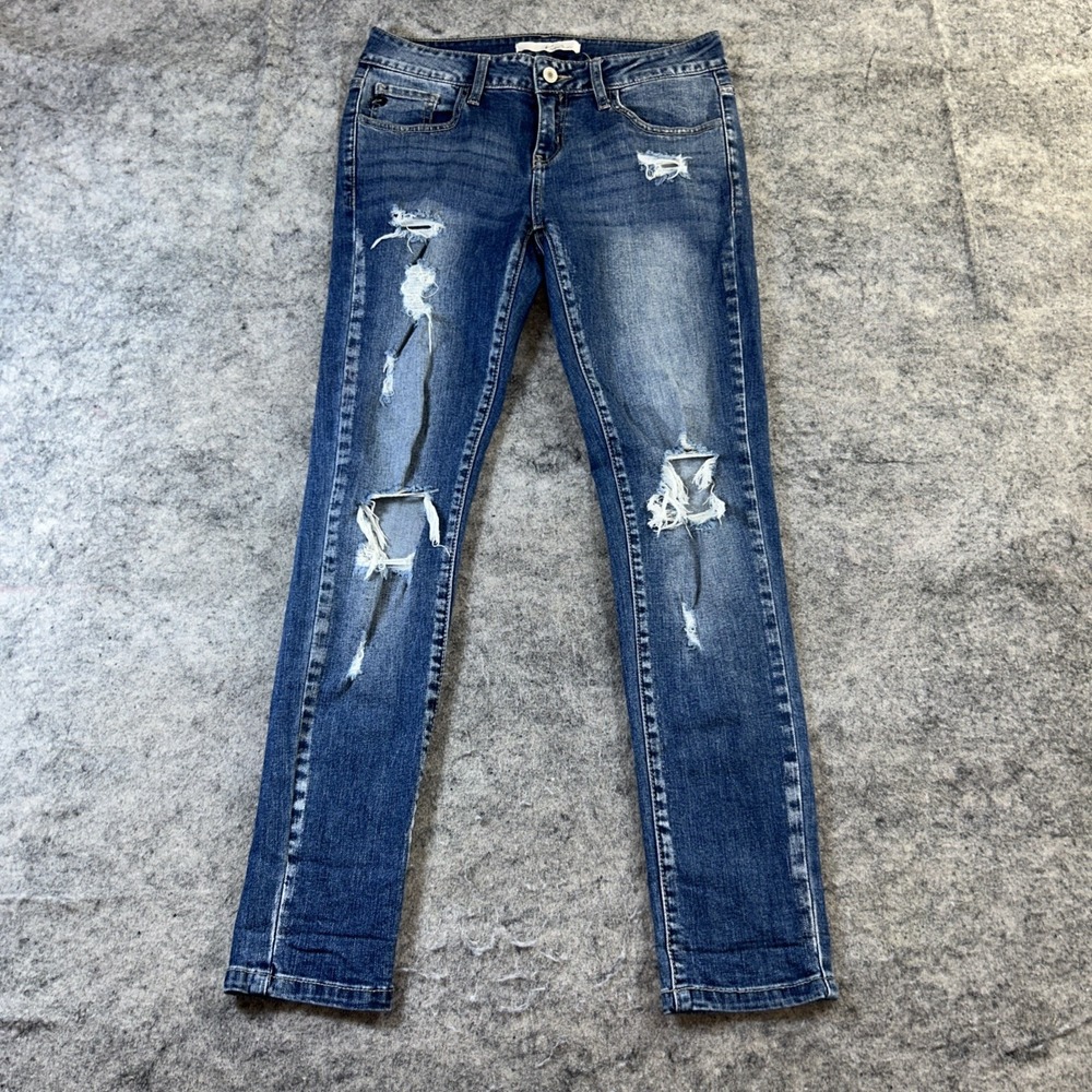 KanCan Stretch Jeans Women's 27 Blue Denim Medium Wash 5-Pocket Button Zip